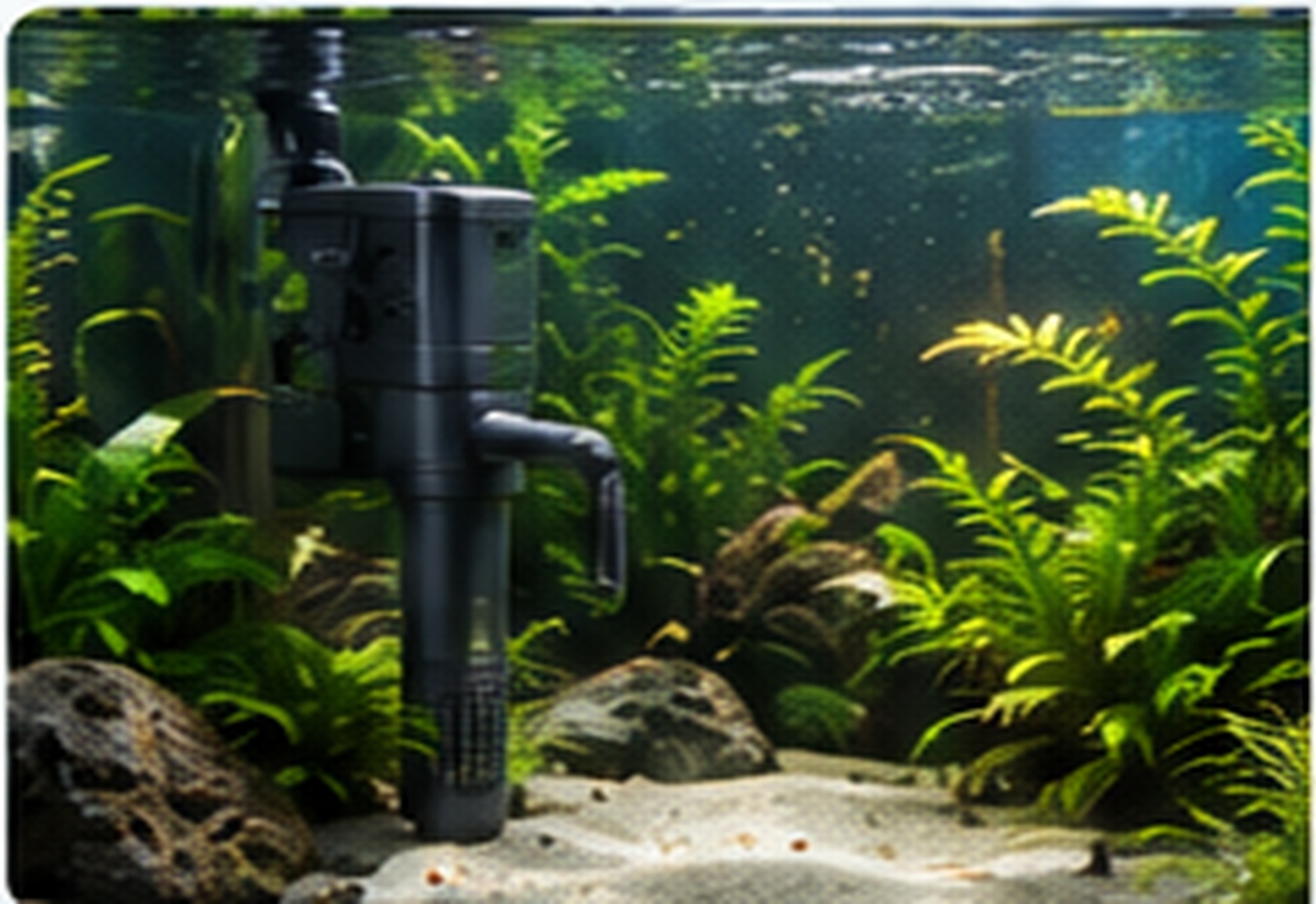 Innenfilter in einem bepflanzten Aquarium